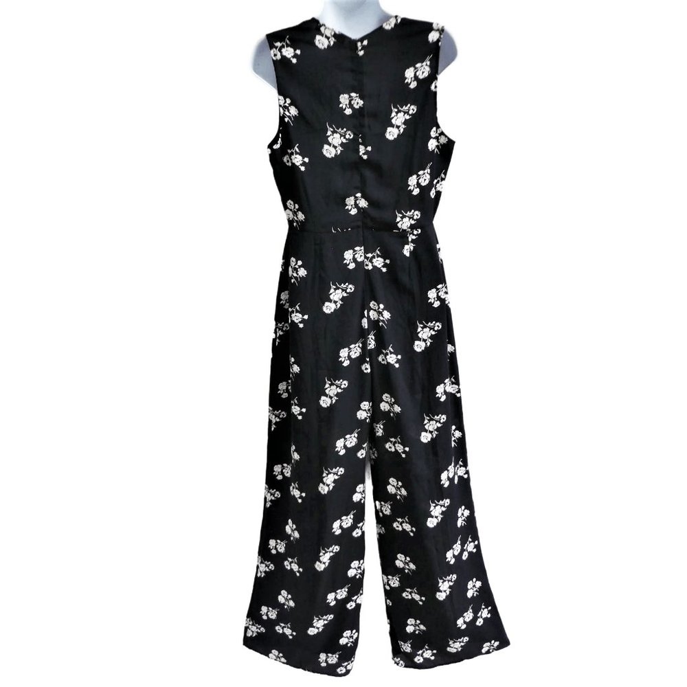 Honey Punch Floral Jumpsuit Plunging Neckline Bust Tie Zip Back Wide Leg S - Picture 3 of 6